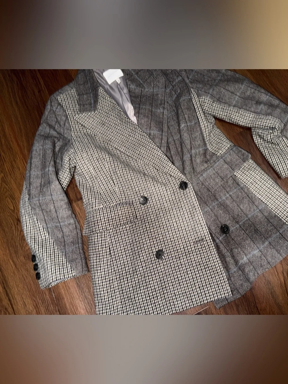 Avec Les Filles Mixed Plaid Double Breasted Blazer party summer $169  Classic